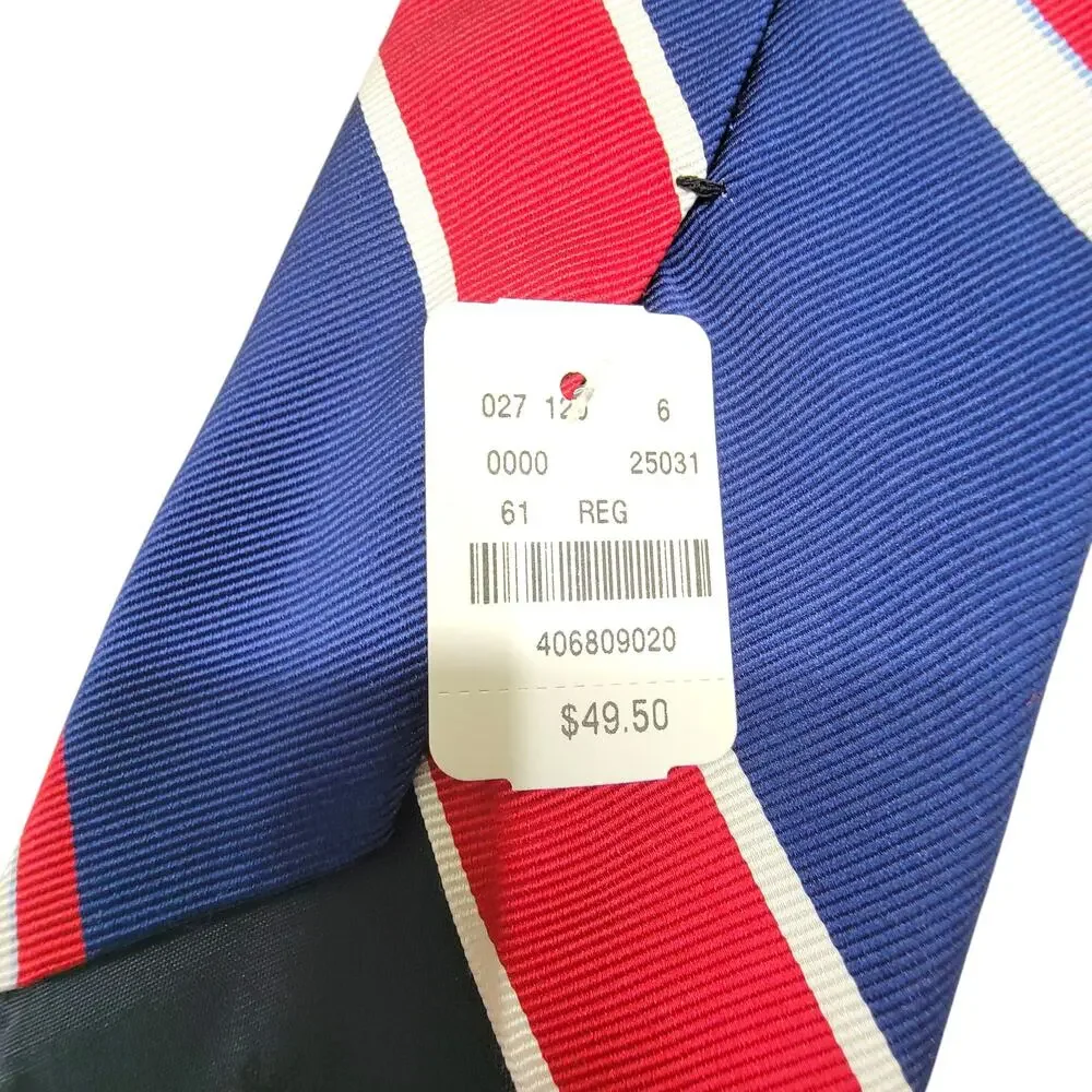 NWT Brooks Brothers 346 Mens Silk Necktie Navy Blue Red Repp Stripe USA